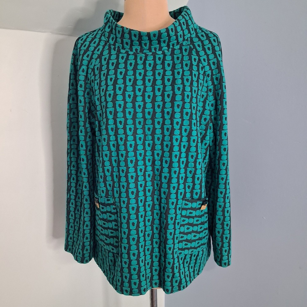 Habitat Clothes To Live In Teal Black Funnel Neck Tunic Top Lagenlook SZ L